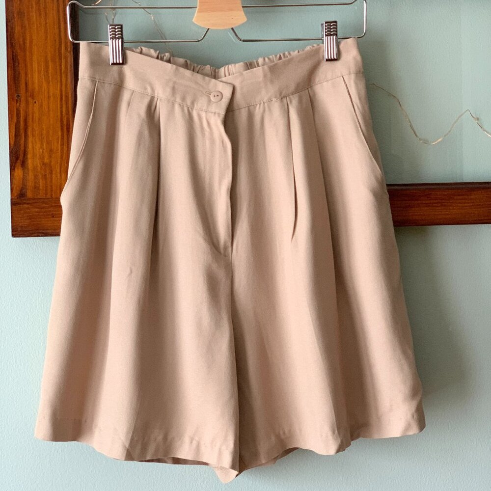 Pleated Wide Leg Shorts S/M 28 Waist Khaki Tan